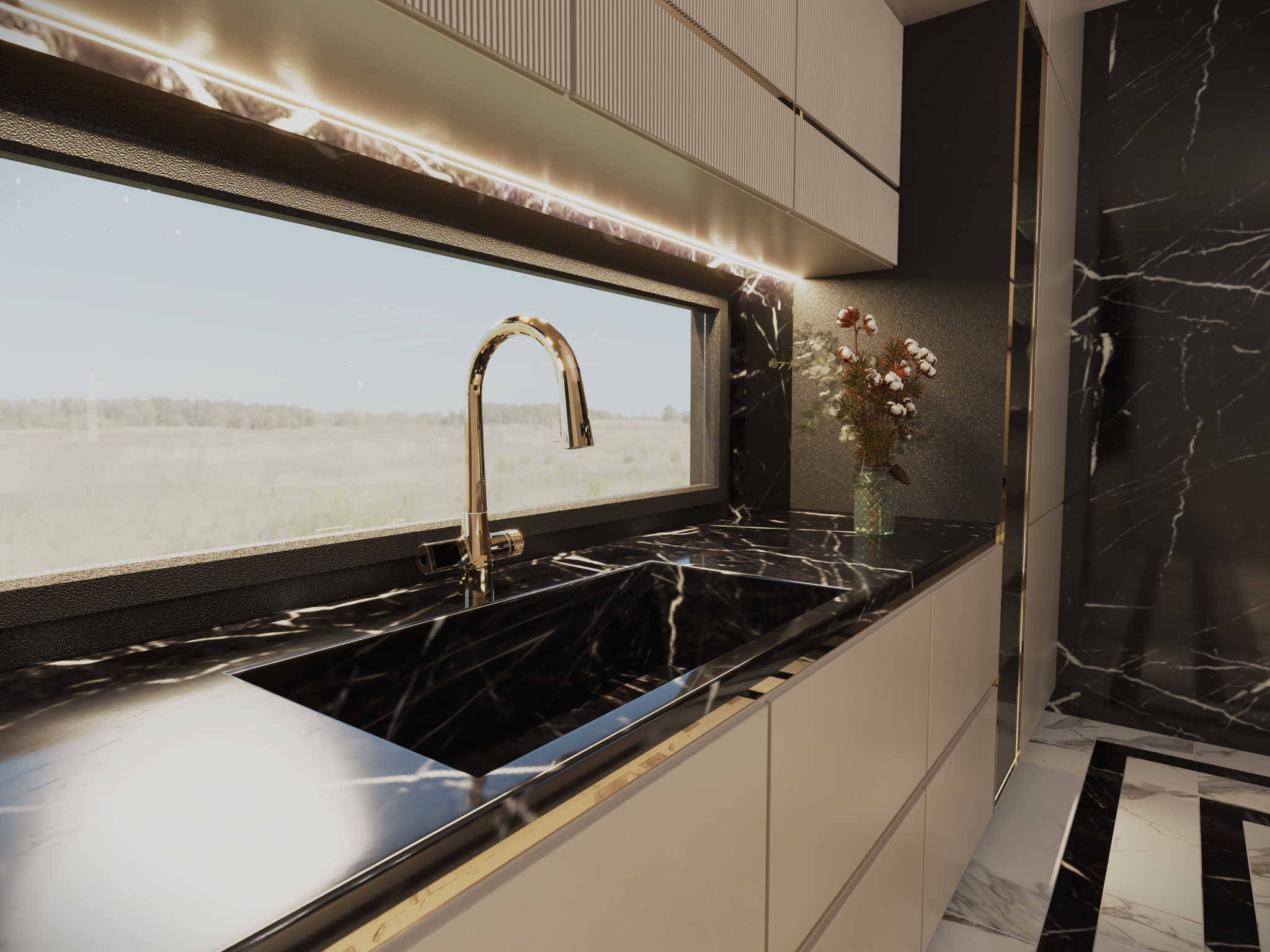 Czarna bateria do kuchni z wyciąganą wylewką i wyświetlaczem LCD