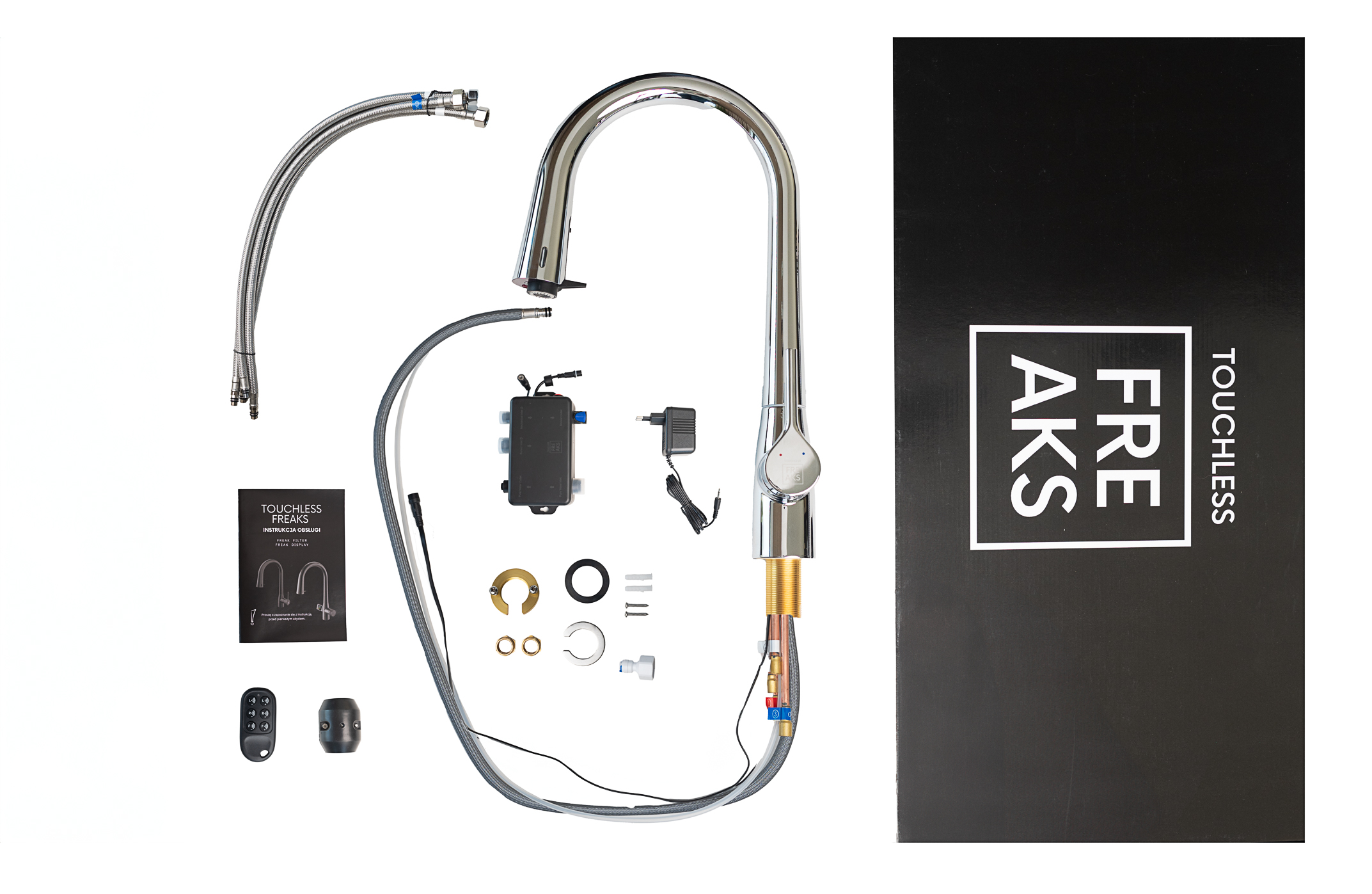 Zestaw bezdotykowa bateria w kolorze srebrnym z wyciąganą wylewką
