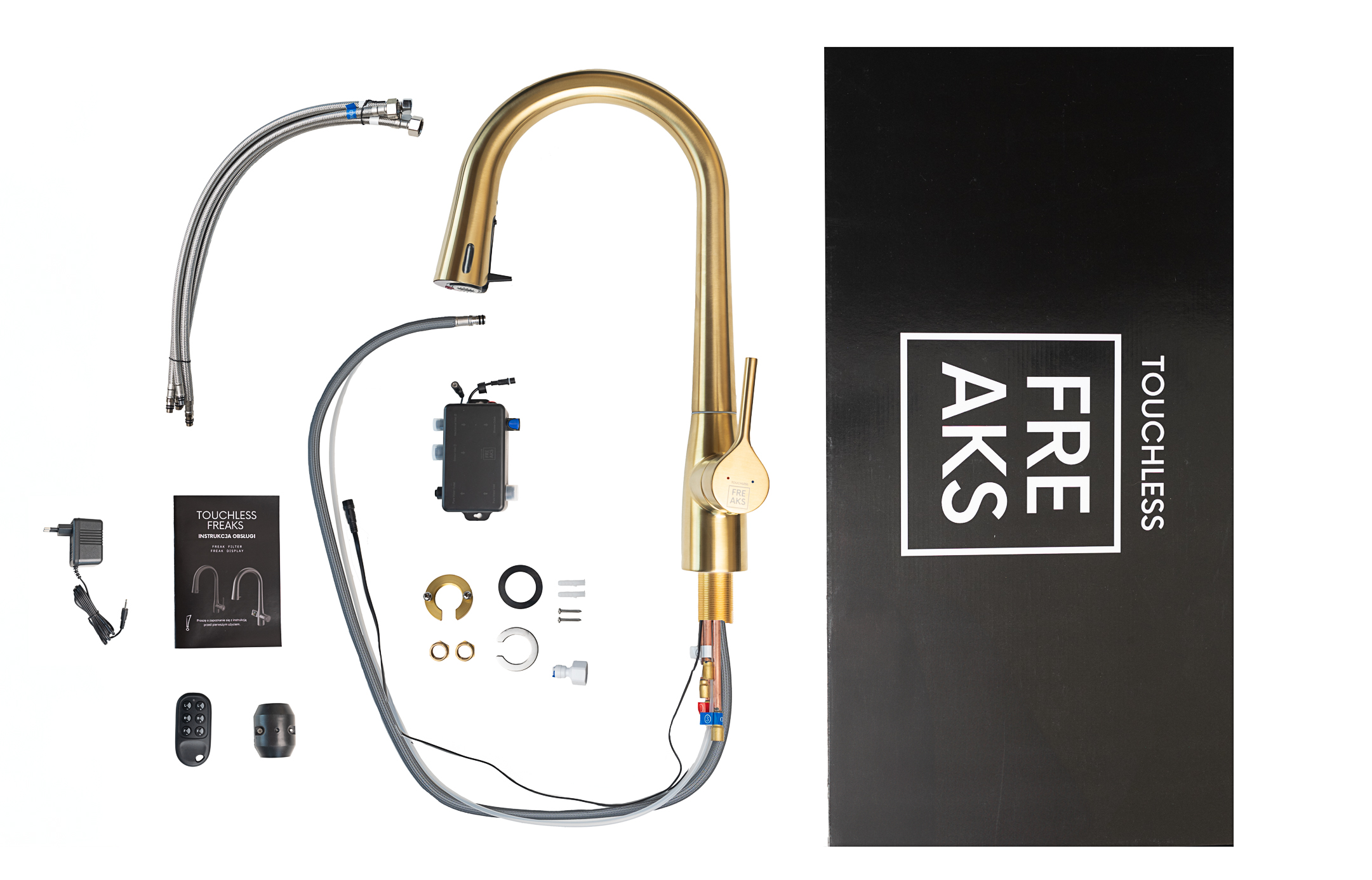 Zestaw bezdotykowa bateria w kolorze złotym z wyciąganą wylewką