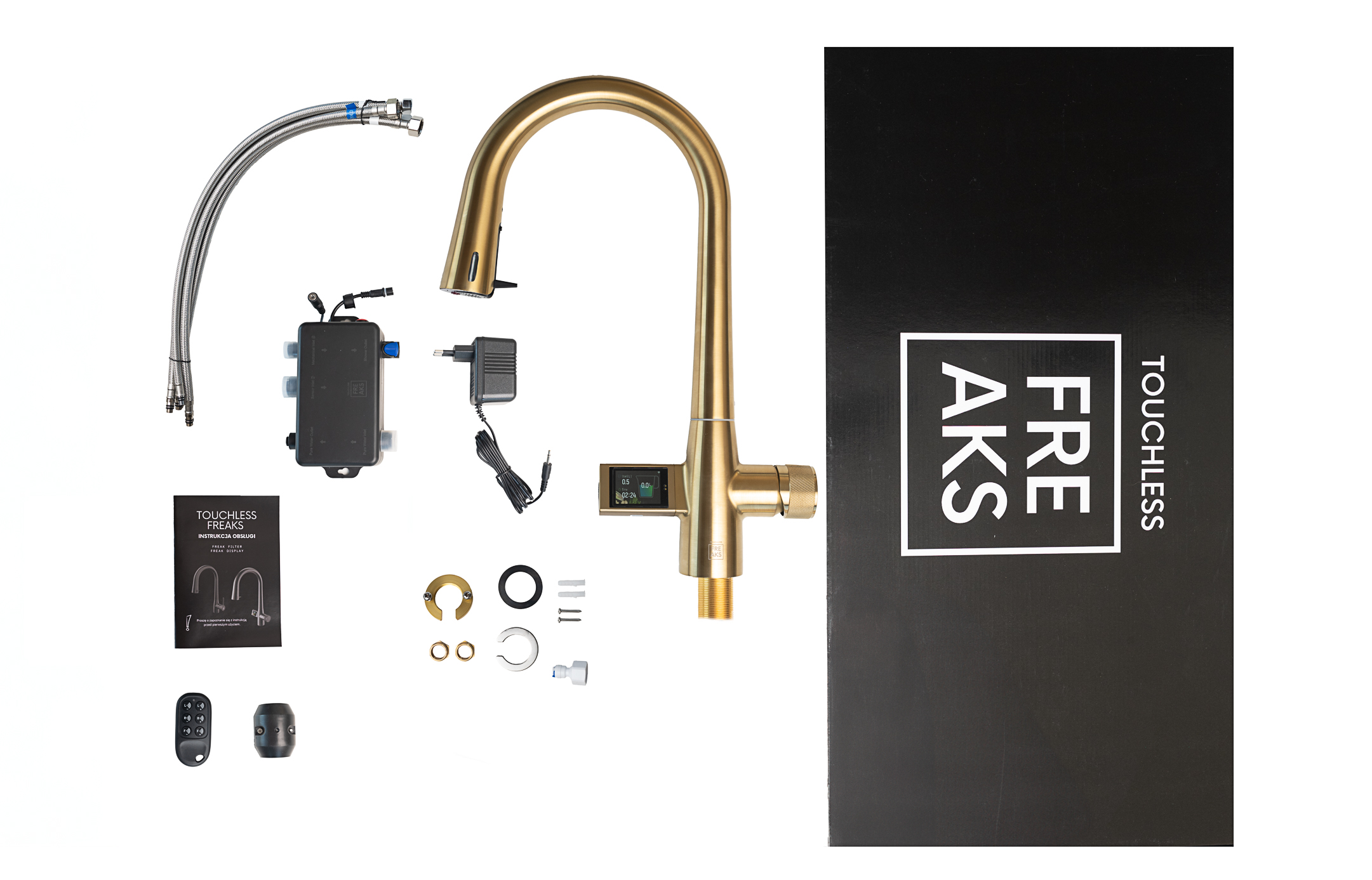 Zestaw bezdotykowa bateria kolor złoty z wyciąganą wylewką i wyświetlaczem LCD